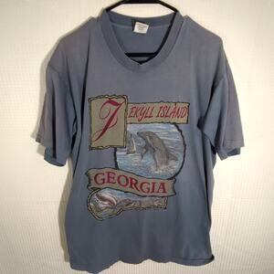 Vintage 90s Jekyll Island Georgia Shirt Medium Blue Dolphin Souvenir USA Sherrys